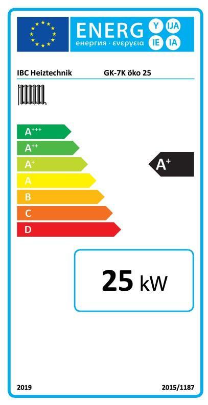 Energieeffizienzlabel für Heizgerät IBC Holzvergaserkessel GK-7k-öko 25 kW