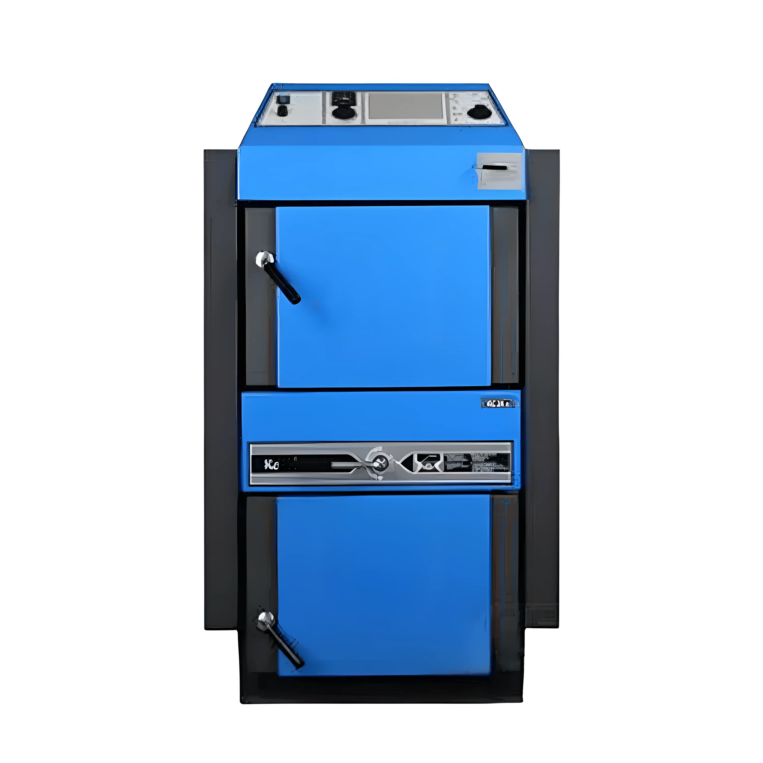 Blauer und schwarzer Festbrennstoffkessel für Kohle und Holz im Produkt Kohlekessel Atmos KC16S