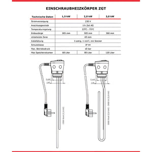 Immersionsheizer Spezifikationen für Elektro-Heizstab INCOLOY 825 2 3 kW