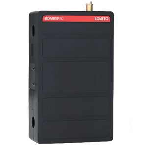 Schwarzes rechteckiges elektronisches Gerät mit rotem Label BOMBER50 LOVATO für Mini Wärmepumpenspeicher