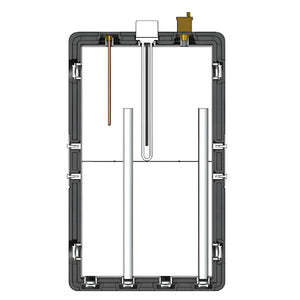 Querschnitt eines 50-Liter Mini Wärmepumpenspeicher Wandspeicher mit Heizelementen