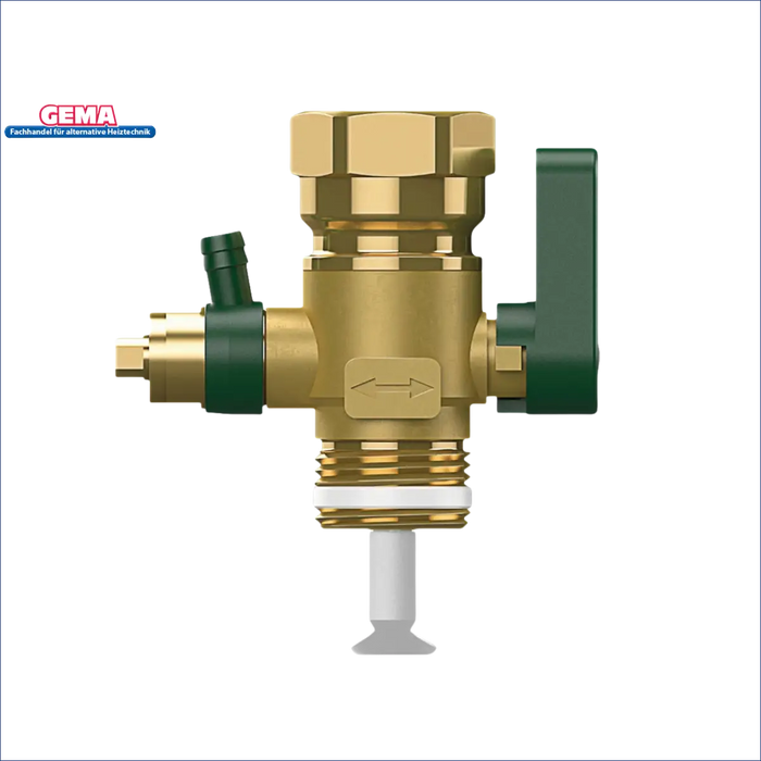 Brassene Plumbing-Ventil mit grünen Akzenten für Flowjet Durchströmungsarmatur ¾