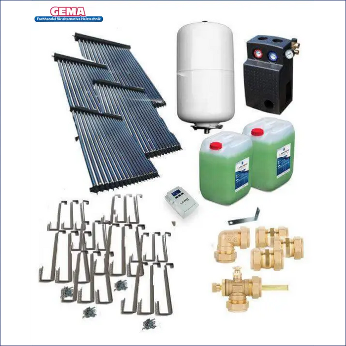 Solarpaket Röhrenkollektor HP30 🏠 19,56 m² ✅ - Komplette Installationsteile für effiziente 🌞 Energie-Nutzung und Warmwasserbereitung.