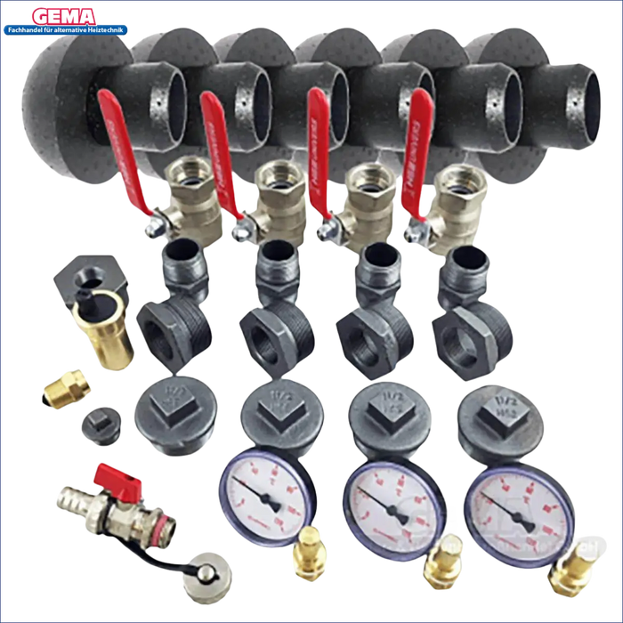Plumbing manifold mit Ventilen und Anschlüssen für Thermoflux Pelling 25/230