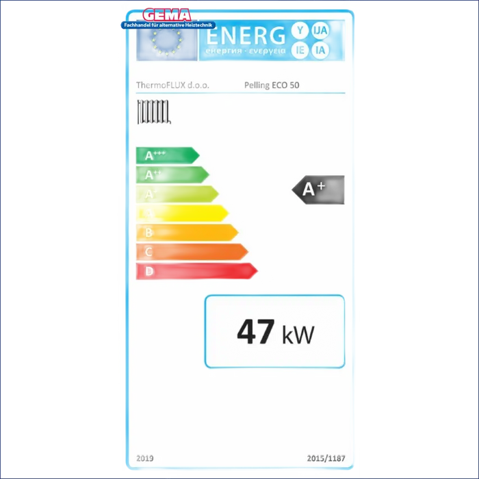 Energieeffizienz-Label auf Thermoflux Pelling 50/185 mit Pufferspeicher und WT