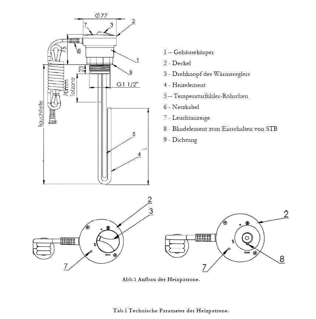 Brauchwasserspeicher 180 L mit Heizstab 3 kW.