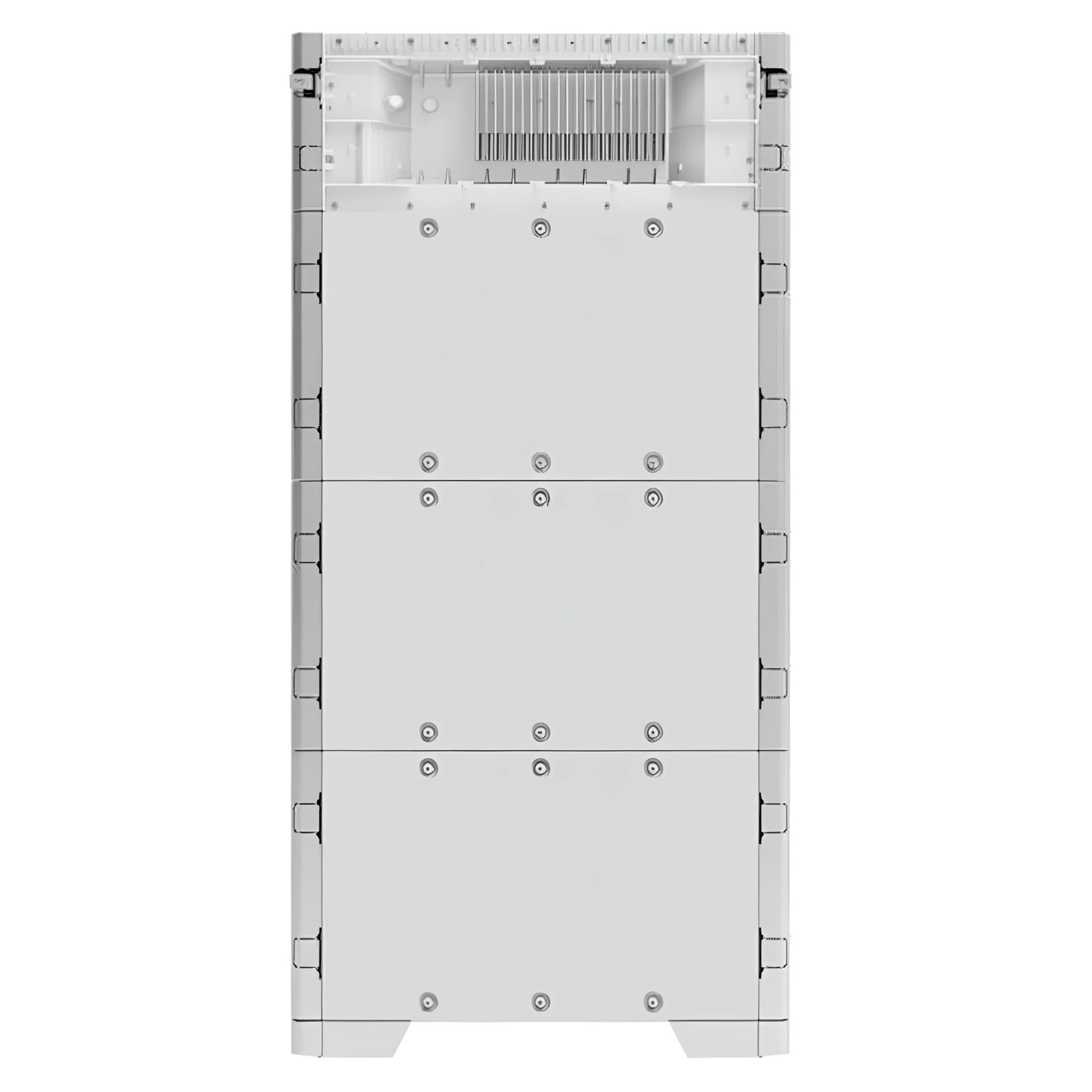 Weiße modulare Server-Rack für 10 kWp PV-Anlage mit 15kw Speicher und Glas-Glas Black Frame