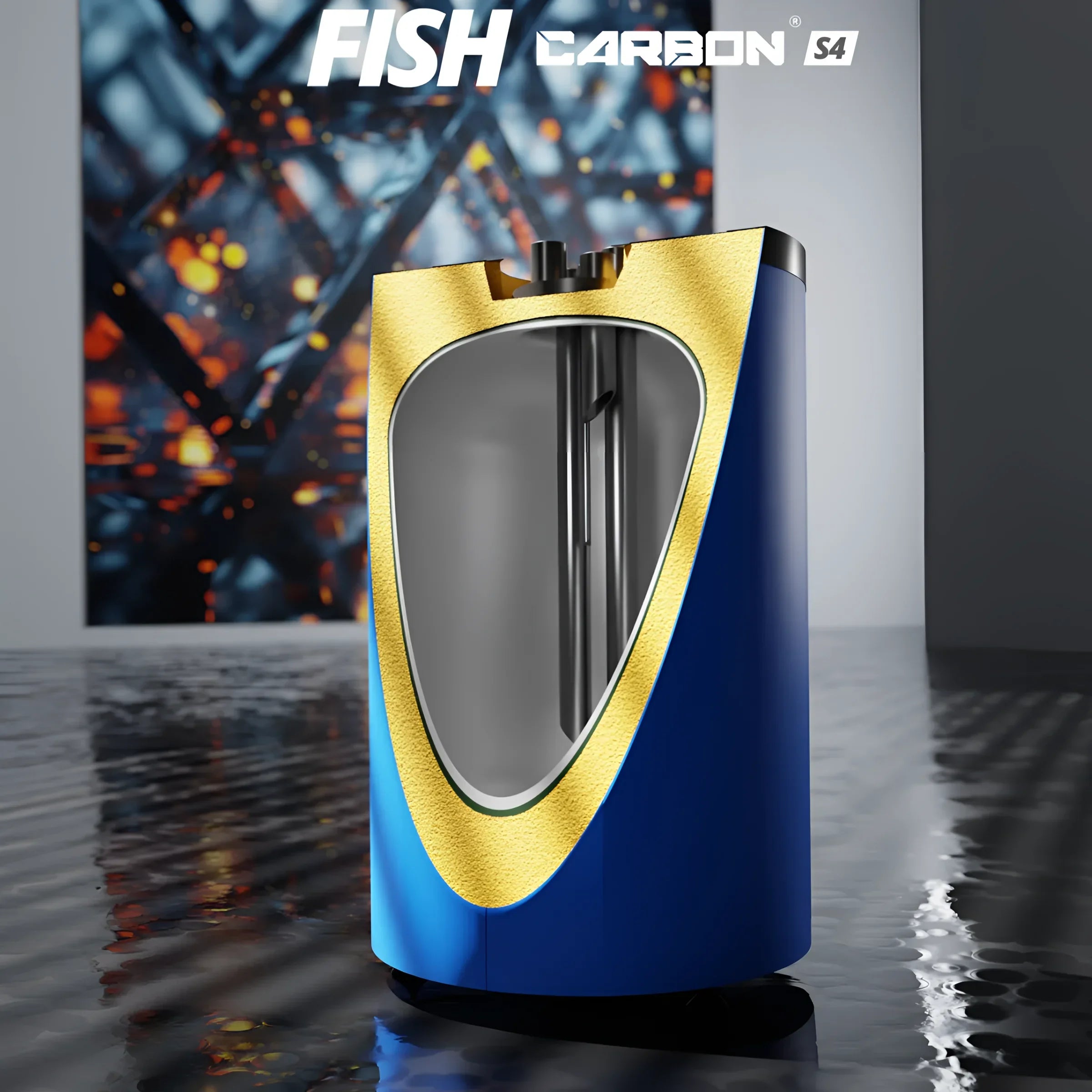 Sunex FISH Carbon S4 Trinkwasserspeicher 💧 mit glänzender goldener Oberseite und blauem Körper, ideal für Warmwasser. 🏠