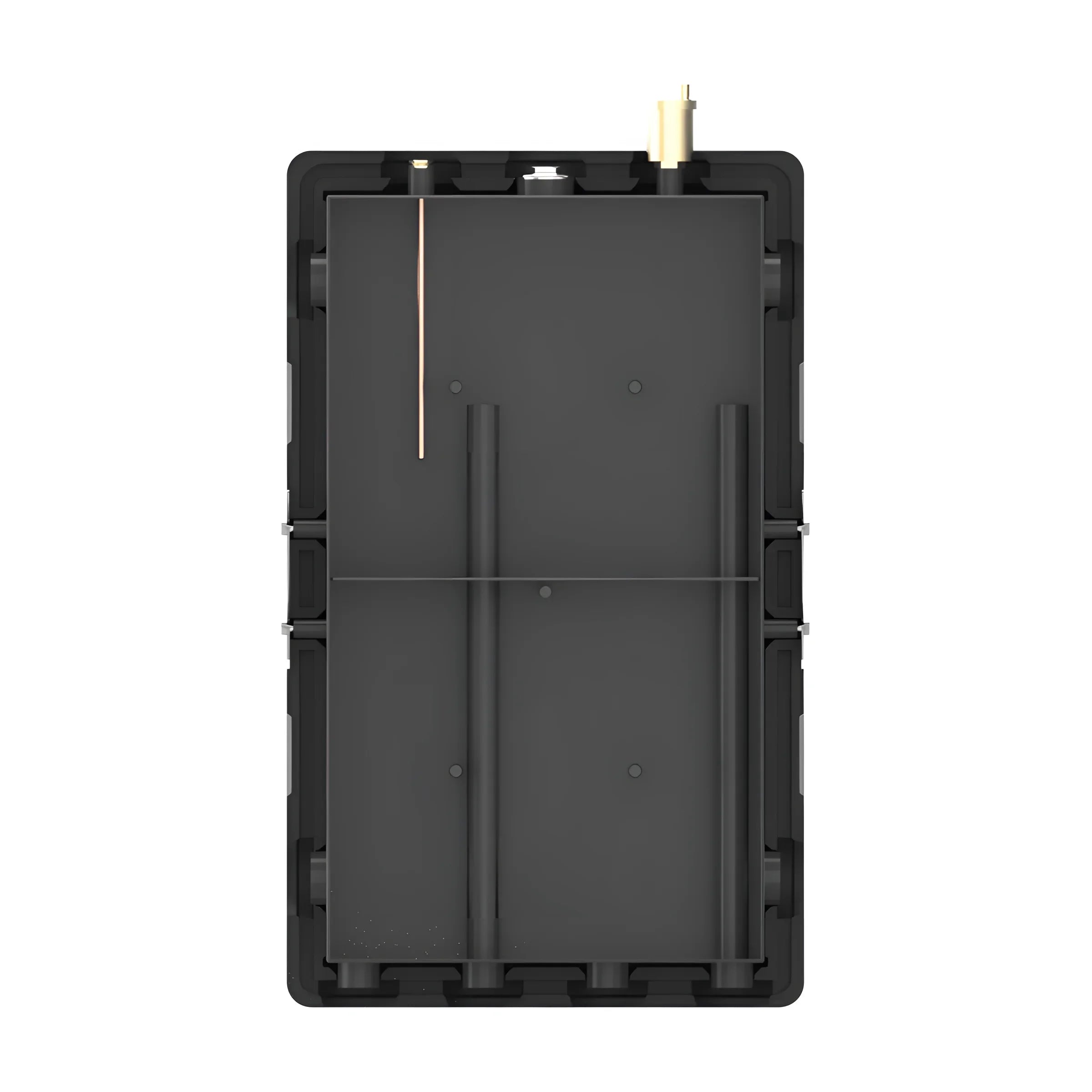 Schwarzer Wandspeicher für Mini Wärmepumpenspeicher mit Goldkontakt und internen Strukturen