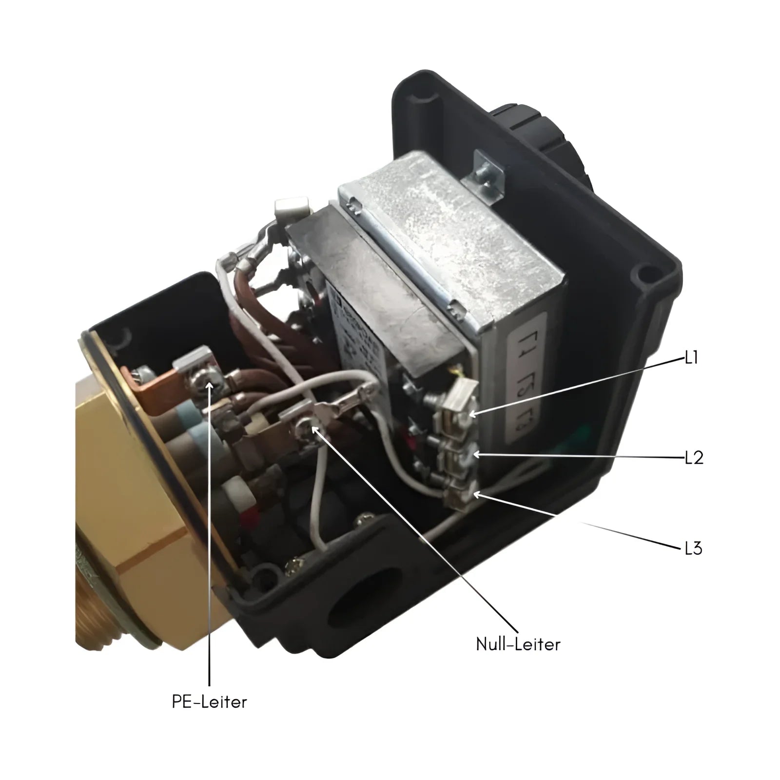 Druckschalter mit elektrischen Anschlüssen für Heizstab Heizpatrone 12 kW AG 1 ½“