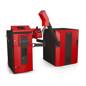 Red und schwarzer Pellet-Brennwertkessel Attack SLX Kombikessel für Holz und Pellets 35 kW