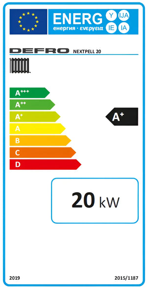 Energieeffizienzlabel für Pelletkessel NEXTPELL+ 20 kW mit langer Lebensdauer und technischen Daten