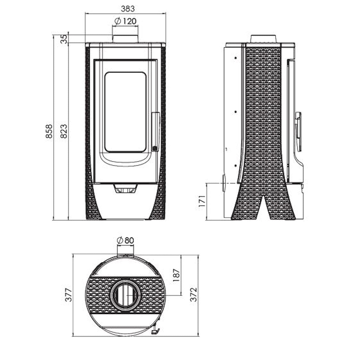 Teallach iarann ​​teilgthe Dearthóir Plamen Tara – neamhspleách ar aer an tseomra