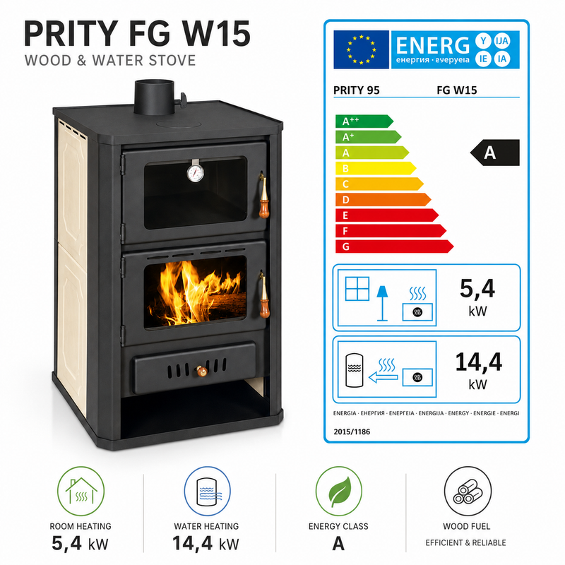Водонапорна печка на дърва с отделение за печене Prity FGW15 - 19,8 kW