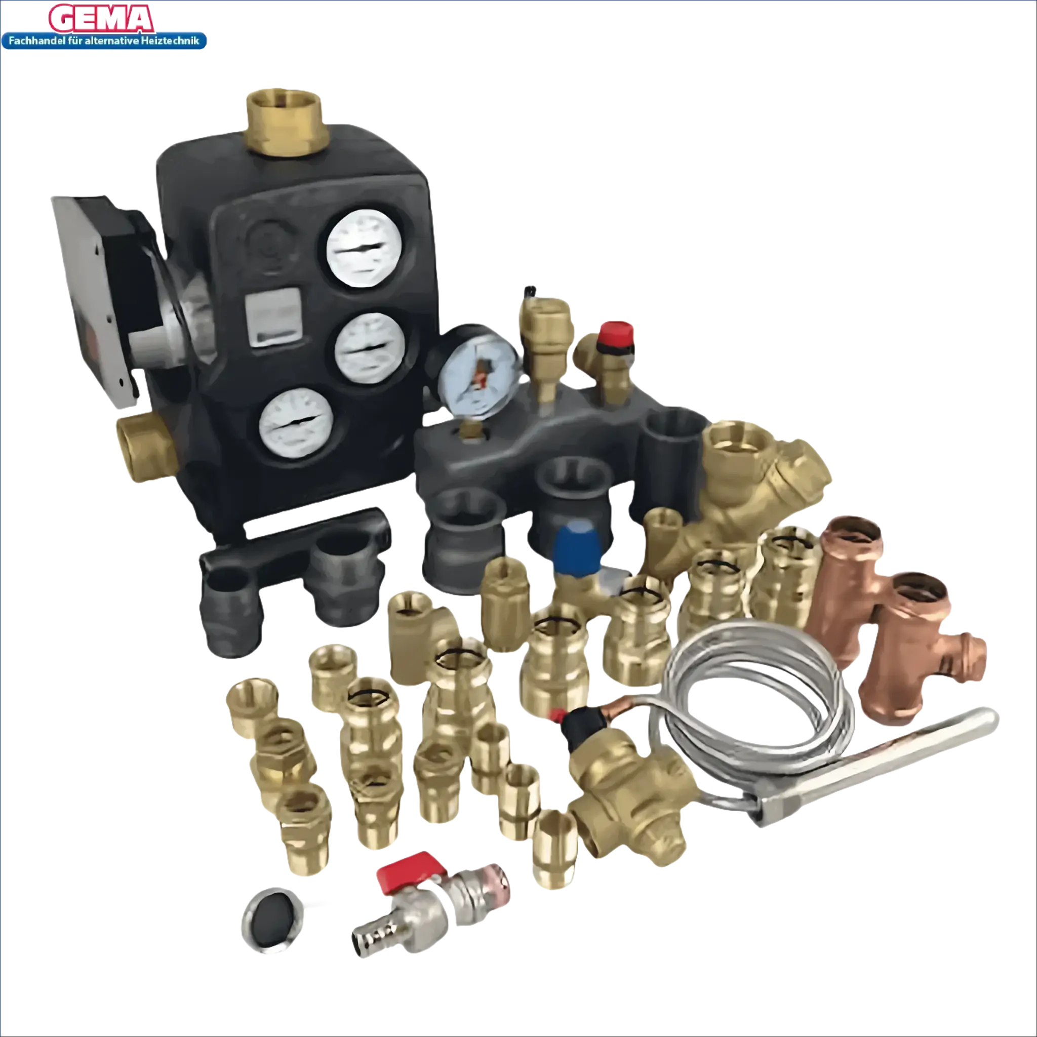 Bild zeigt Anschlusspaket Atmos GSE 40-50 kW mit Profipress Rotguss und Reduziestück Schwarz