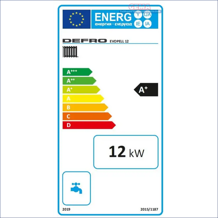 Energieeffizienzlabel auf Defro Evopell Pelletheizung für hohe Effizienz und Umweltfreundlichkeit