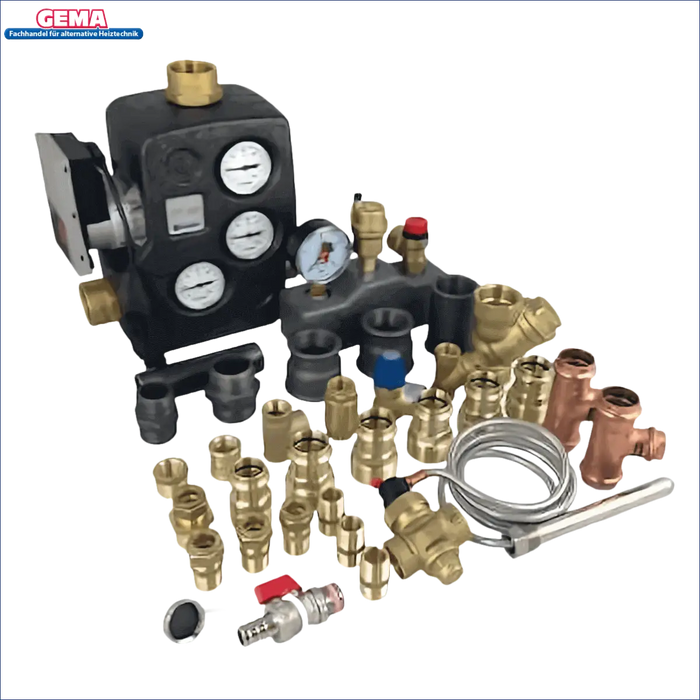 Plumbing and heating components of Defro Komfort Ekopell 14 kW Holz- und Pelletsheizungssystem