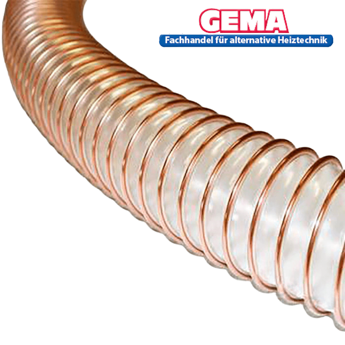 Flexible, transparente DEFRO Pelletschlauch mit kupferfarbener Spiralverstärkung