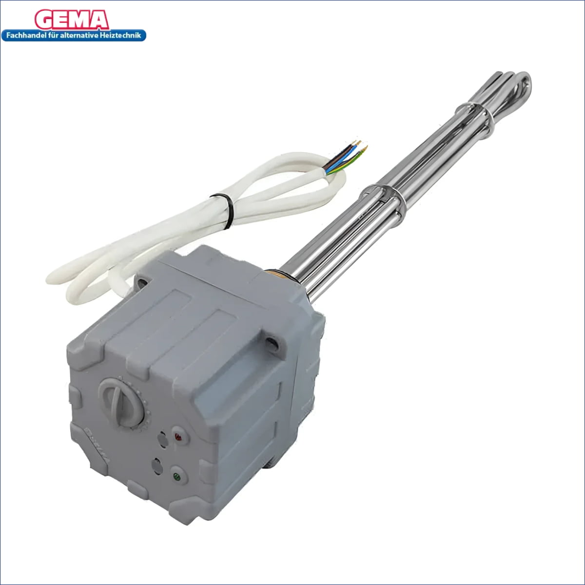 Immersionsheizung mit grauem Steuerkasten und weißem Kabel, geeignet für AISI 316L Boiler-Zubehör