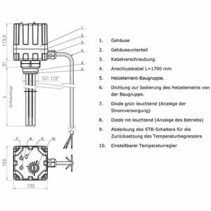 Elektroheizstab mit Regler und Thermostat 6,0 kW - GEMA Shop