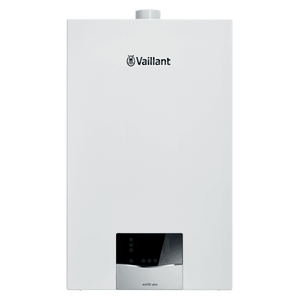 Weiße Vaillant Ecotec Plus Gastherme mit Speicher und Heizungsregler Sensocomfort VRC
