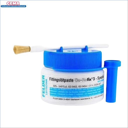 Fittingslotpaste CU-Rofix 3 mit Bürste und Applikator für professionelles Flussmittel