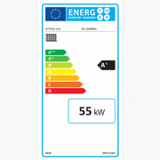 Енергиен етикет A+ на GEMA Shop за котел на дърва ATTACK SLX 55 LAMBDA с мощност 55 kW