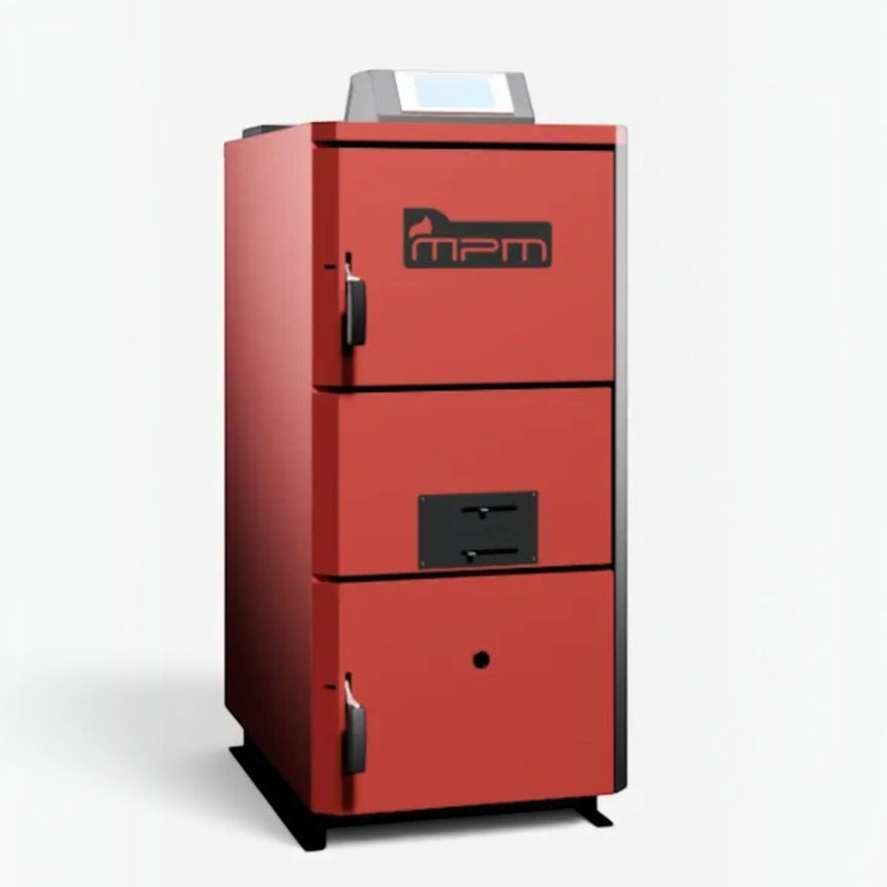 GEMA Shop MPM Caldo S-I 25 kW Holzvergaserkessel in Rot mit effizienter Keramik-Nachverbrennung für Scheitholz