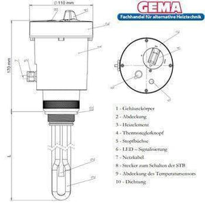 Heizstab 9 kW mit einstellbare Heizpatrone - GEMA Shop