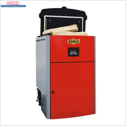 Holzvergaser ROJEK PK BIO 25 kW mit Holz 🌲 im oberen Bunker, effizient und umweltfreundlich!
