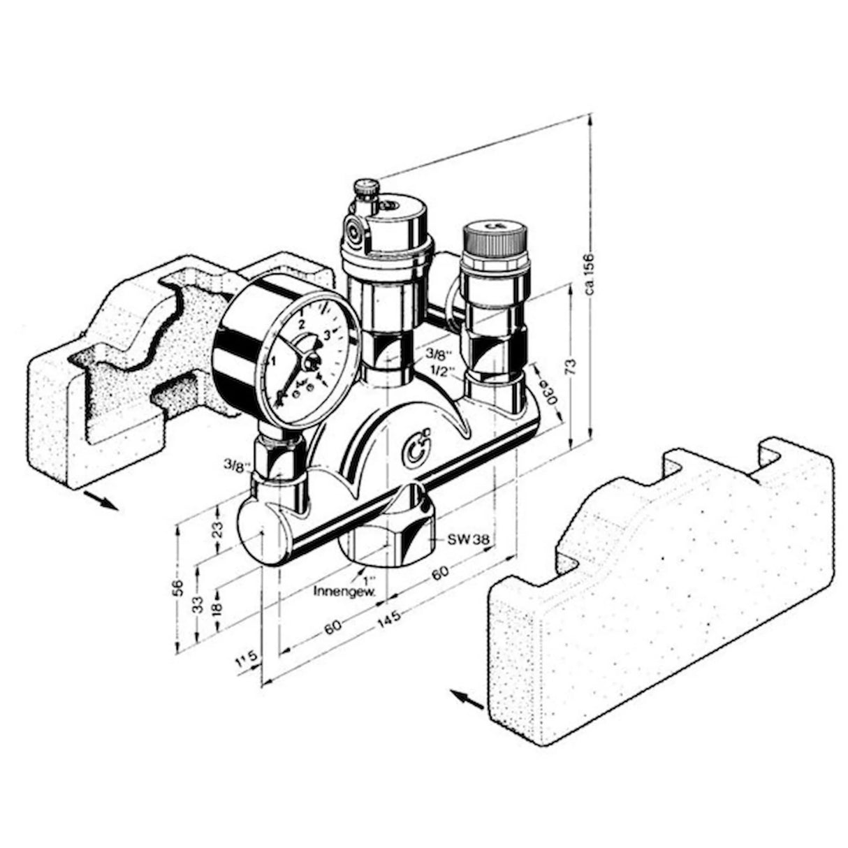 Kesselsicherheitsgruppe 1" Caleffi mit Druckregler für Heizungsanlagen - GEMA Shop