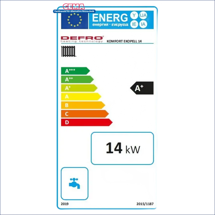 Energieeffizienzlabel für den Kombi-Pelletkessel Defro Komfort Ekopell 14 kW