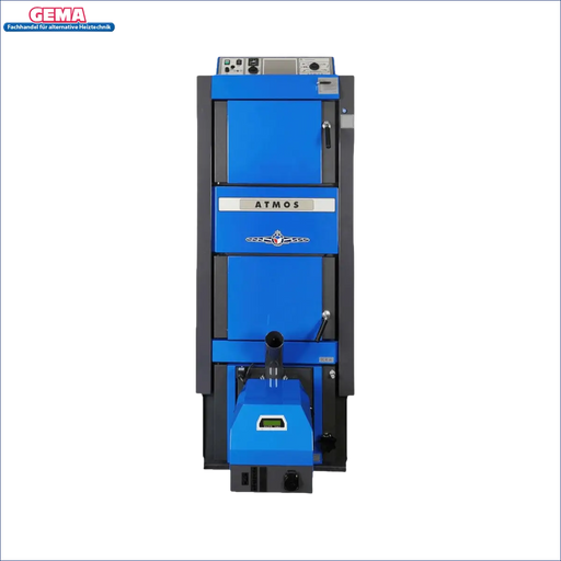 Blaue und graue Holzvergaserkessel Kombikessel Atmos DC GSP förderfähig