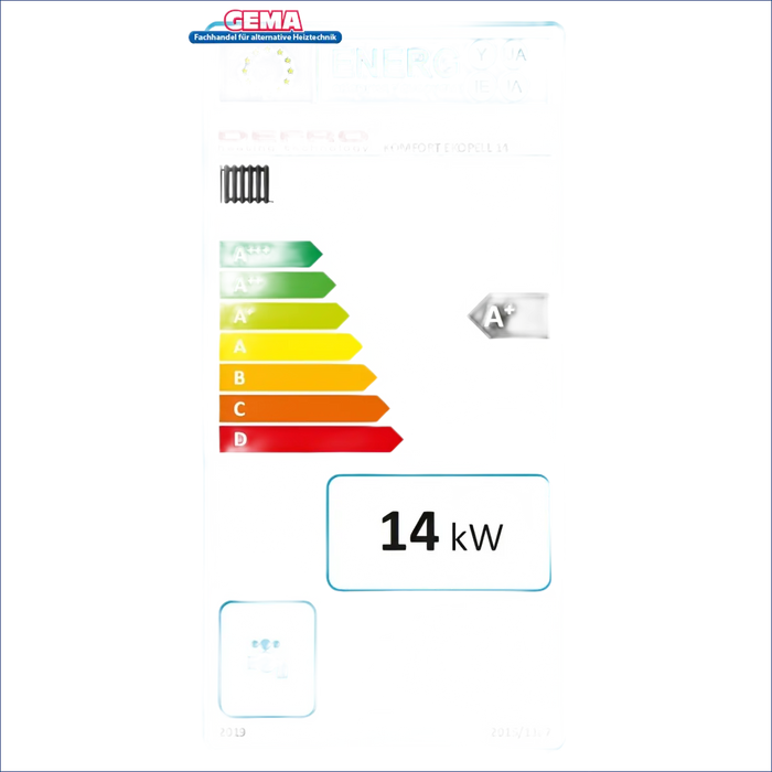 Energieeffizienzlabel für eine moderne Pelletheizung mit umweltfreundlicher Energieeffizienz