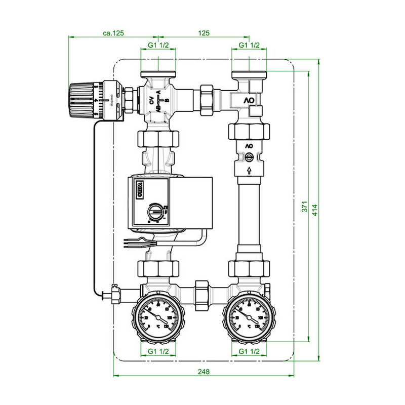 Oventrop Котелна възвратна връзка RTA DN 25 (1") с помпа 180 mm Wilo Para - GEMA Shop
