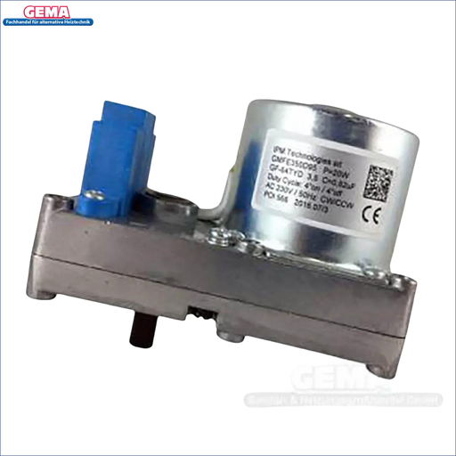 Silberner und grauer Motor mit blauer Verbindung für Schneckenmotor Thermoflux Pelling Eco