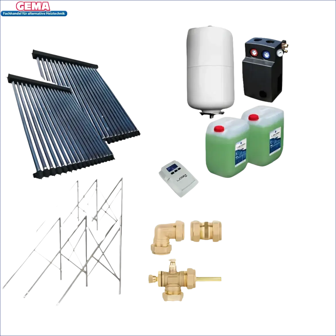 Solarpaket Röhrenkollektor HP30 mit innovativer Heat Pipe-Technologie und Komponenten
