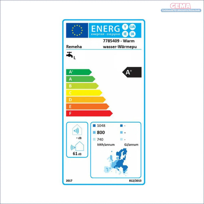 Energetieeffizienzlabel auf Luft-Wasser-Wärmepumpen-Warmwasserbereiter technische Zeichnung