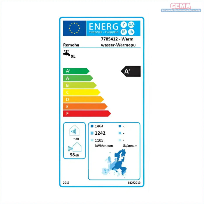 Energieeffizienzlabel für Warmwasserbereiter auf technischer Zeichnung dargestellt