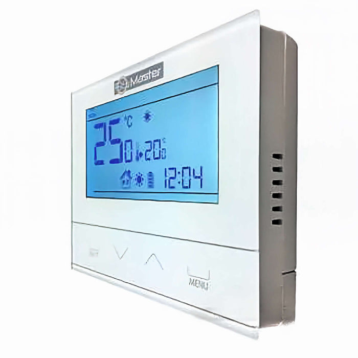 Elegantes Zimmerregler 📅 mit Hintergrundbeleuchtung 💡, ideal für präzise Heizkontrolle. Aktuelle Temperatur: 25°C.