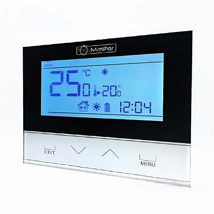 Elegantes Zimmerregler 💡 mit Wochensteuerung 25°C für präzise Heizkontrolle und benutzerfreundliche Bedienung.